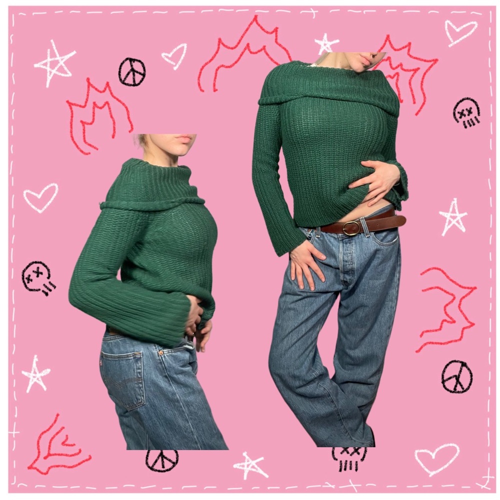 green ribbed sweater